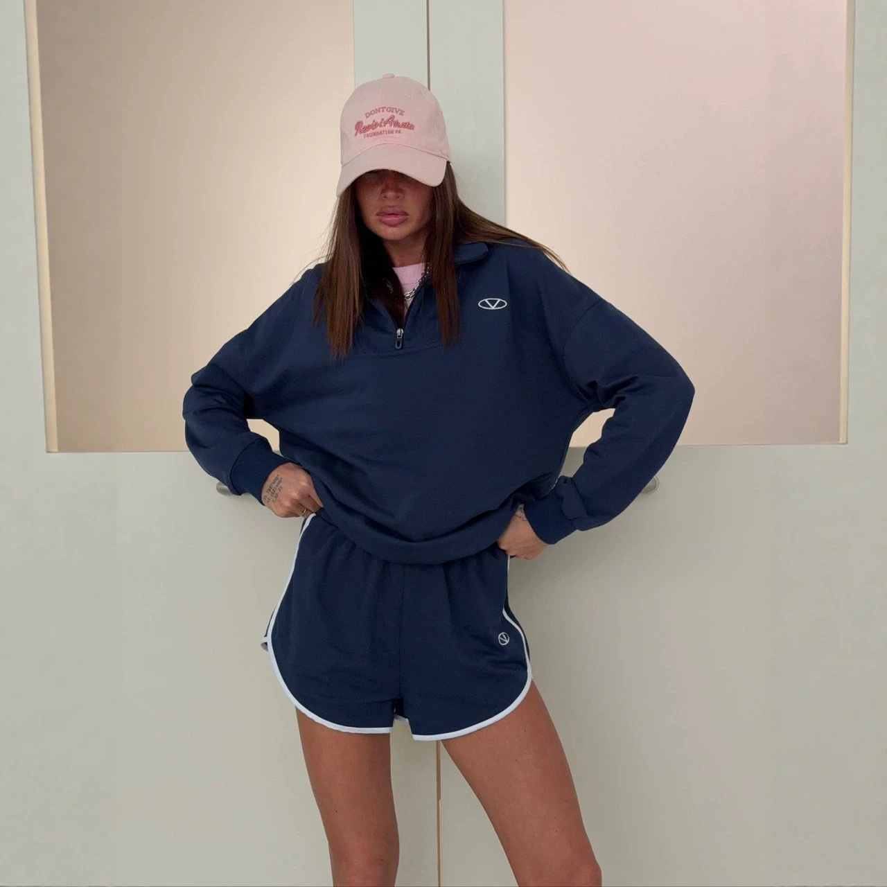2026 European American Cross-border Casual Sports Set For Women, American-style Half-zip Sweatshirt Shorts Two-piece_ecoleips.com