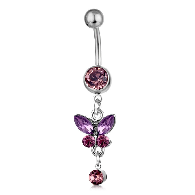 Belly Button Piercing Barbell, Surgical Steel, 5 mm Ring with 1.6×11 mm Curved Bar, Colored Stones