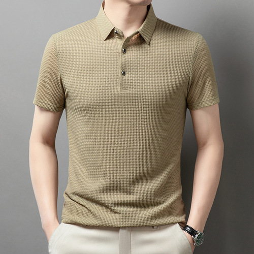 Ice silk men's polo shirt summer casual men's jacquard t-shirt men's lapel non-iron new short-sleeved T-shirt