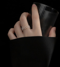开口戒指女日韩版简约气质镂空几何图案方形手饰品戒指戒指、指环
