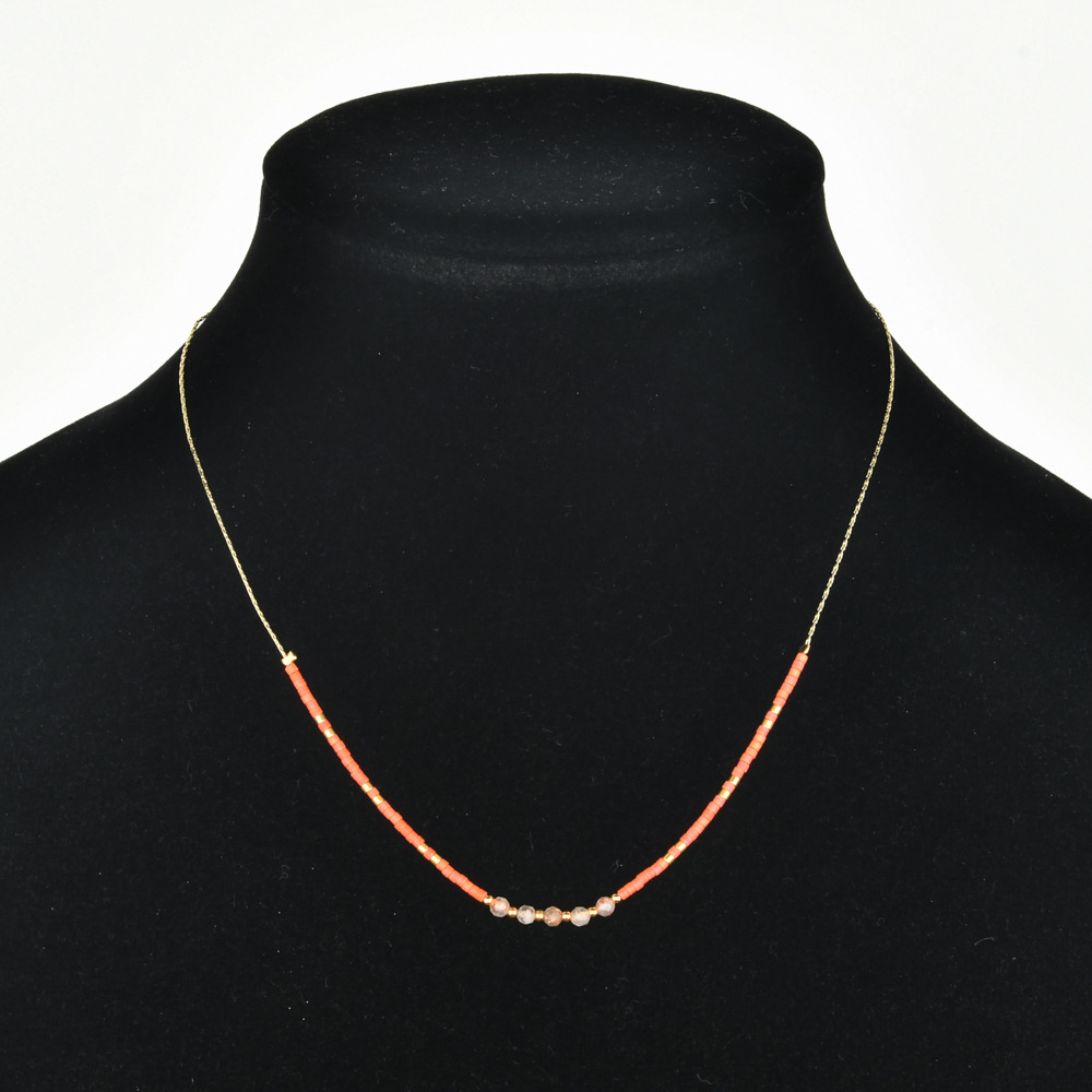 10g Weight Simple Style Geometric Stainless Steel Natural Crystal Glass Necklace In Bulk