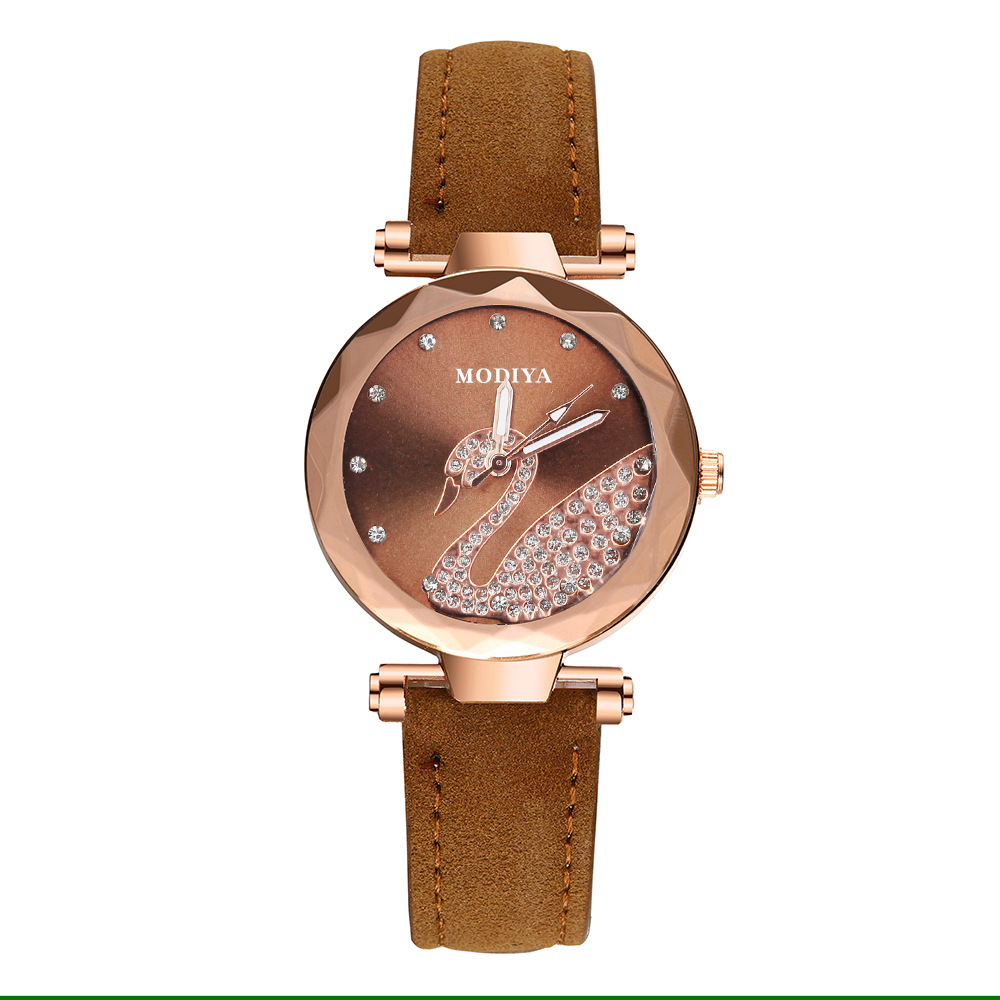 Montre-bracelet pour femmes mode cristal cygne cadran Quartz analogique montre pour femme avec bracelet en daim montre-bracelet_voghion.com