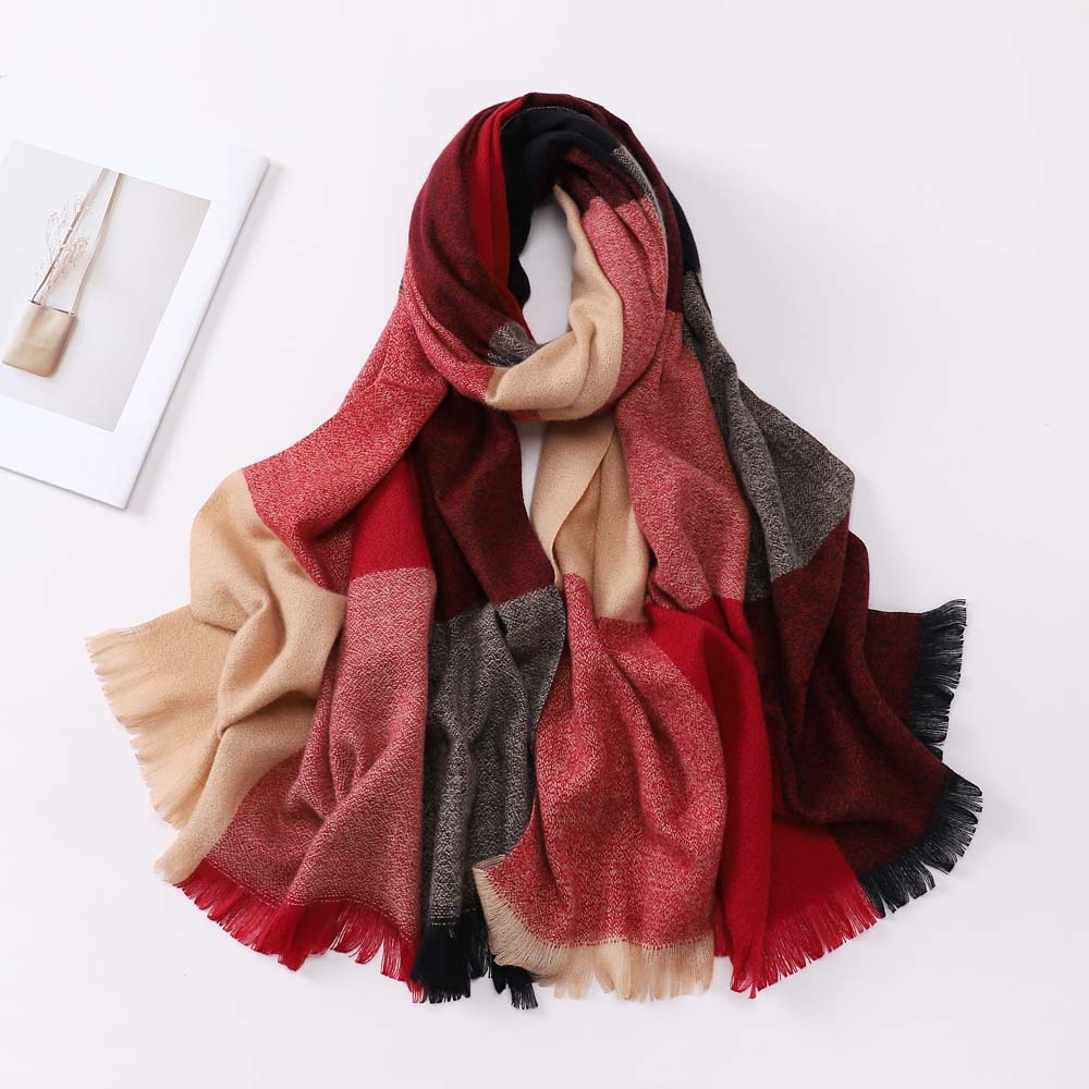 Femmes Mode Bloc De Couleur Imitation Cachemire Pashmina Foulards display picture 13