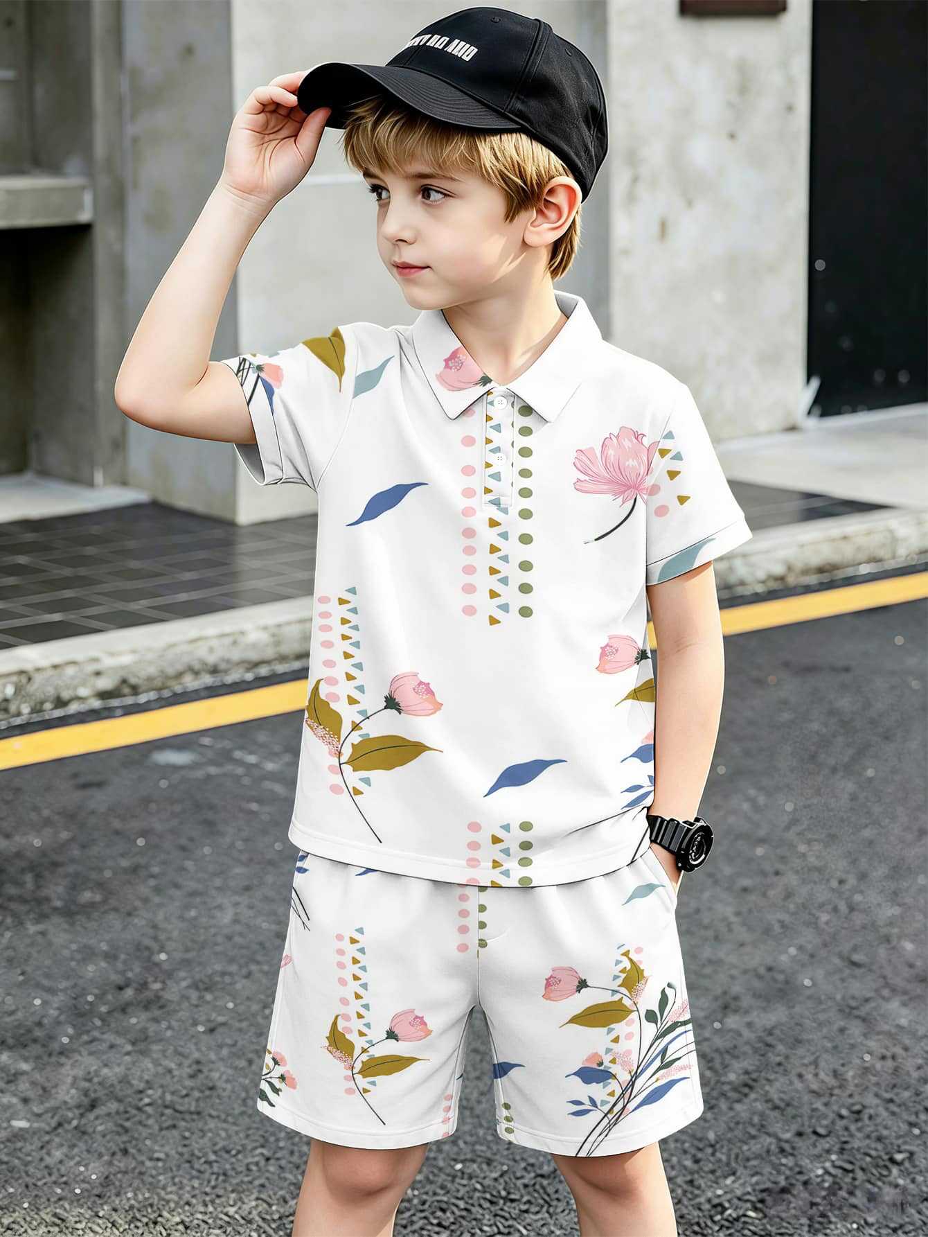 Boys T-shirt And Shorts Set With 3d Printed Design_voghion.com