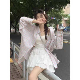 【自设工厂现货现发 】韩系穿搭独特别致衬衫蓝白条纹衬衣春