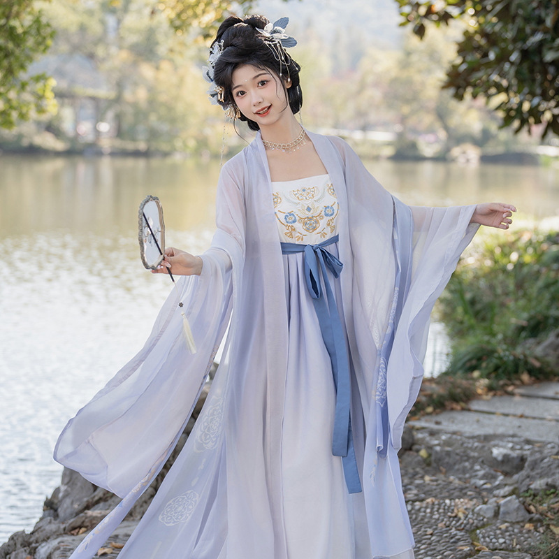Tang hanfu women's printing and dyeing embroidery chest-length skirt Cheko skirt suit wide sleeve flow fairy skirt elegant