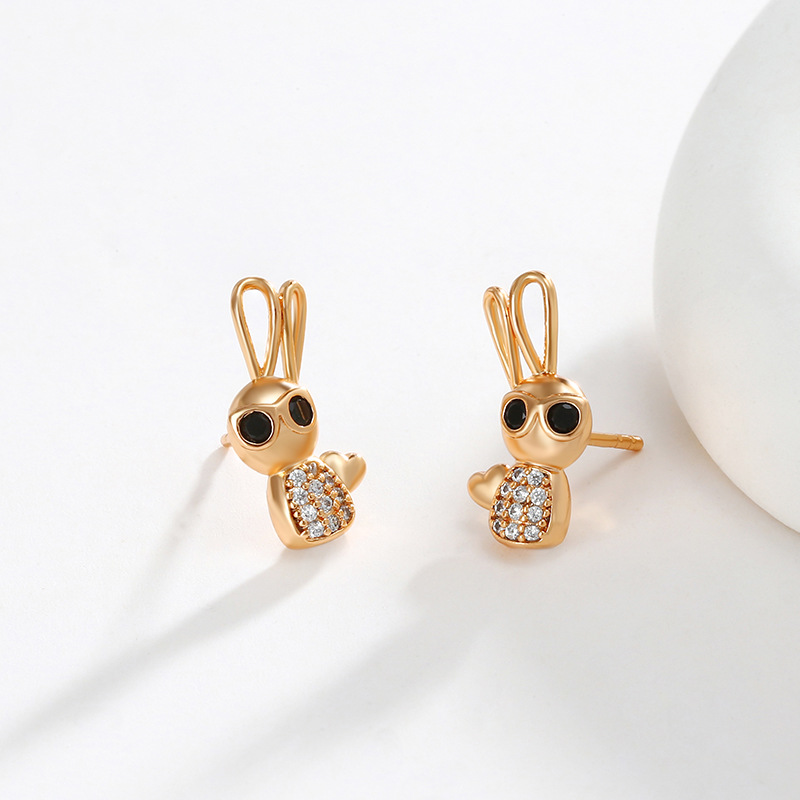 Xuping joyería nuevo amor gafas conejo pendientes japonés y coreano lindo nicho diseño conejito pendientes joyería al por mayor