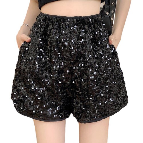 Autumn/Winter Western High-Waist Casual Shorts Loose Heat Pants Women High-Waist Glitter Beaded Western Women's Shorts