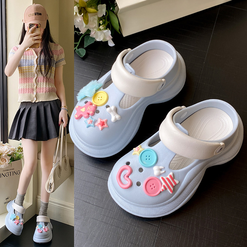 Ch1610 Süße Clogs mit dicken Sohlen für den Außenbereich, 2025 neue rutschfeste Strandsandalen mit geschlossener Zehenpartie für Damen, Sommer_voghion.com