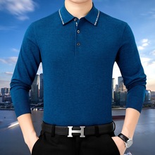 体恤加大中年羊毛衫长袖t恤男爸爸装薄款码纯色中老年羊绒衫秋季