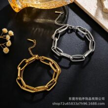 跨境粗锁链双层手链女不锈钢镀18K金防掉欧美风简约百搭时尚手饰