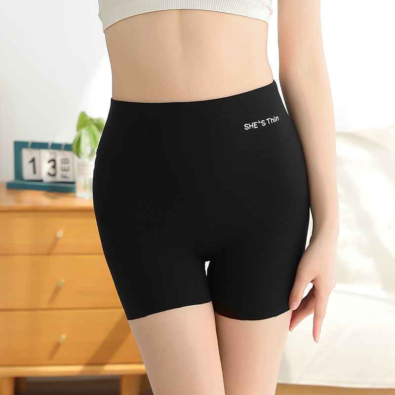 春夏新款冰丝竖条螺纹高腰安全裤收腹提臀芭比裤三分无痕防光短裤