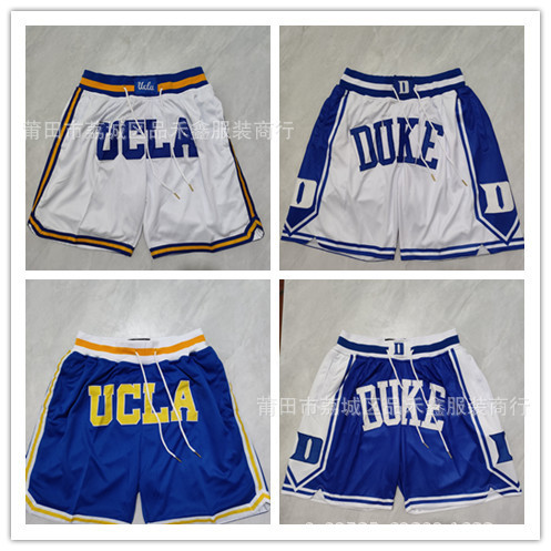 NCAA Duke Ball Pants DUKE Letter Embroidered Pocket Sports Casual Shorts Basketball Pants Shorts
