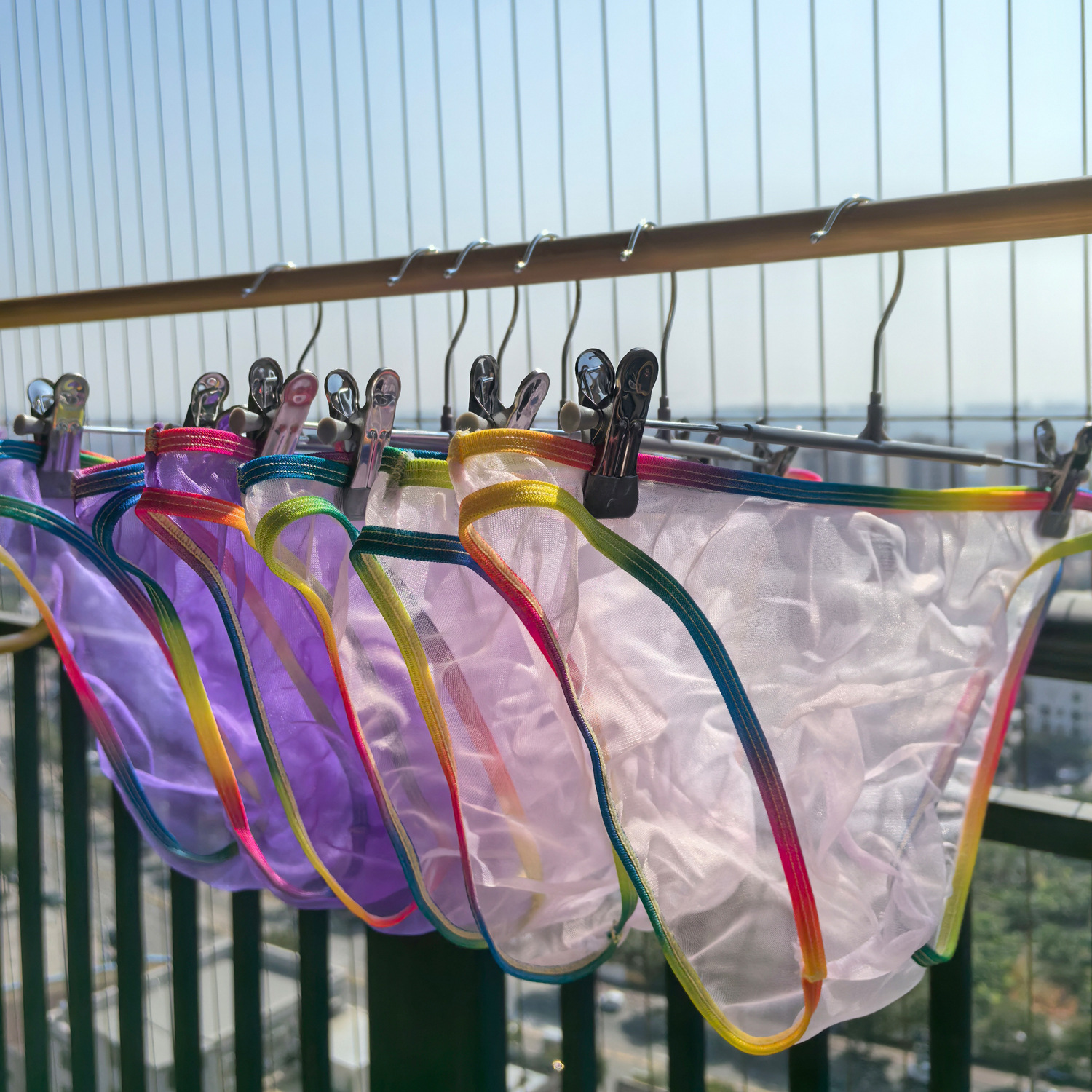 Sexy men's briefs perspective underwear men's ultra-thin transparent rainbow edge mesh sexy men's underwear B903