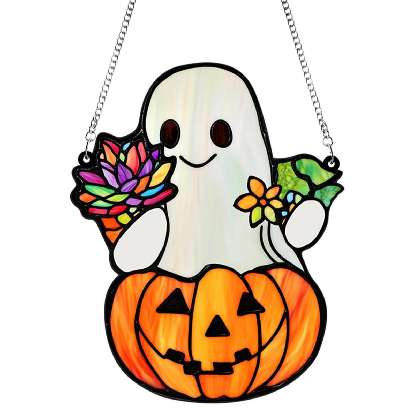 Nuevos productos transfronterizos Halloween lindo fantasma Sun Catcher pequeño fantasma 2D plano acrílico ambiente festivo adornos