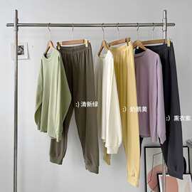 秋冬撞色云朵家居服套装女磨毛圆领长袖上衣休闲长裤居家睡衣外穿