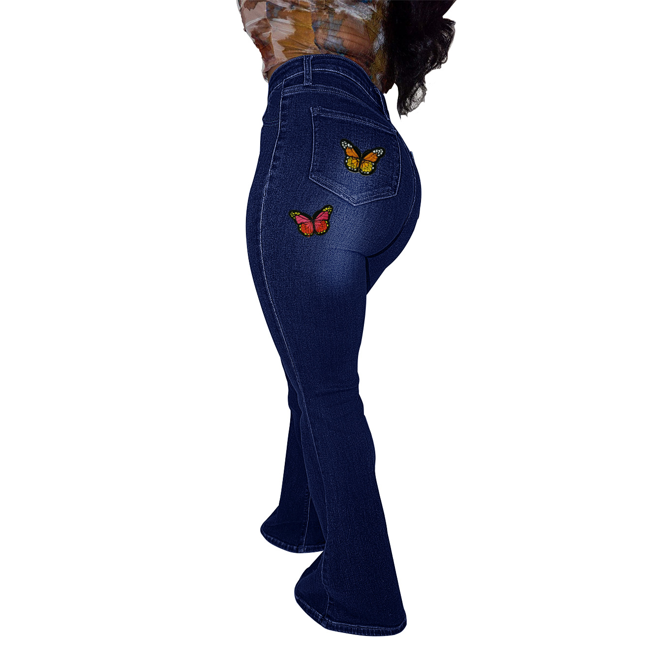 Elastic Embroidery Painting Bootcut Jeans NSWL112435