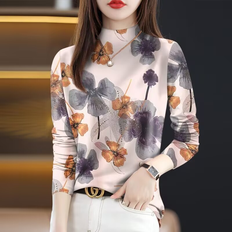 30019 살구 하프 터틀넥과 벨벳 및 두꺼워짐