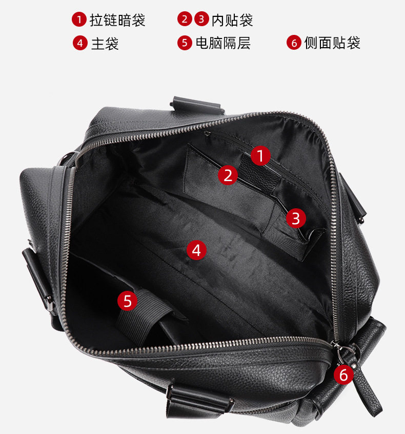Túi xách nam da bò thật dung tích lớn 36–55L, túi đựng laptop kiêm túi du lịch đi công tác — Màu đen chi tiết 8