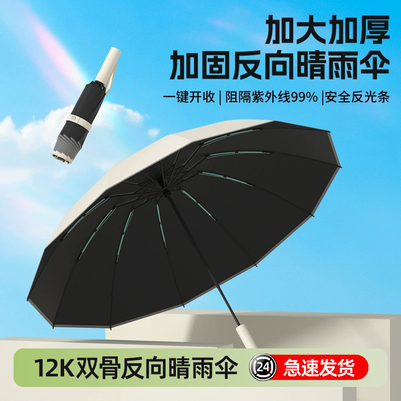 Fully Automatic Thickened and Enlarged Wholesale Folding Umbrella, Sun Protection Umbrella for Women, Dual-Use for Sun and Rain, Large Size Sunshade Umbrella
