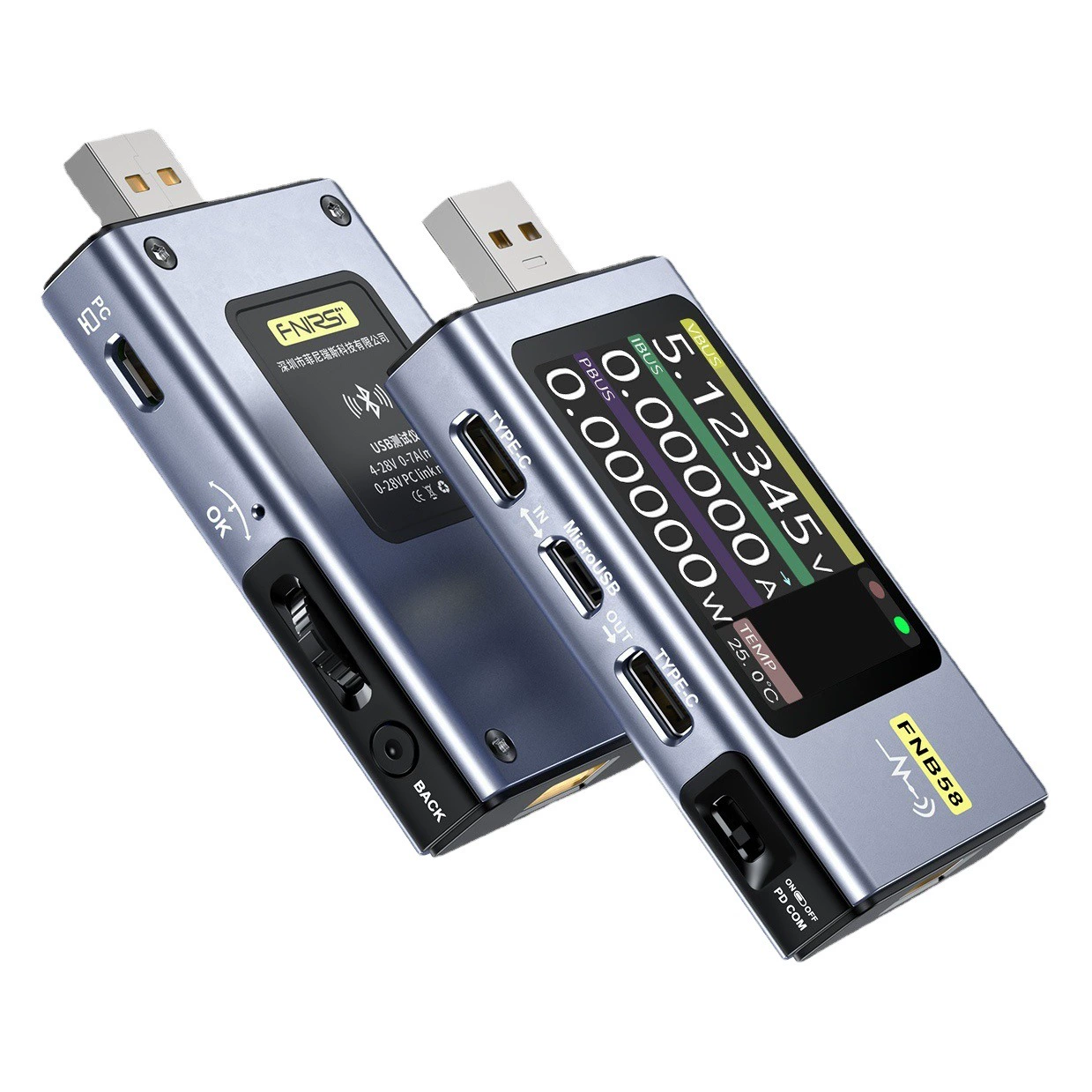 FNIRSI-FNB58 Амперметр напряжения USB Type-C Многофункциональный тестер быстрой зарядки QC/PD приманка