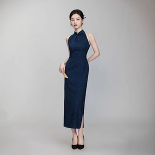 2025 New Blue Sleeveless New Chinese Elegant Slim-fit Cheongsam