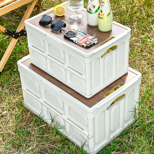 Outdoor storage box picnic wooden lid box car trunk organizer box portable basket camping folding box