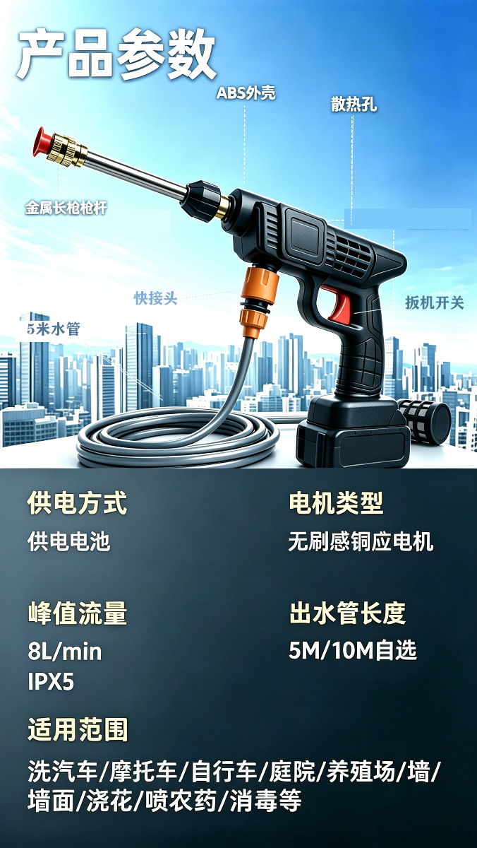 Cross-Border Wireless Lithium Battery High-Pressure Water Gun for Home Use, Portable Car Washing Machine with Supercharged Lithium Battery for Car and Floor Cleaning with Super Strong Pressure