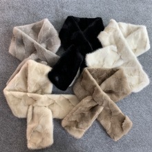 韩版新品水貂毛围巾女秋冬保暖短脖套拼貂皮双面毛领气质围脖真毛