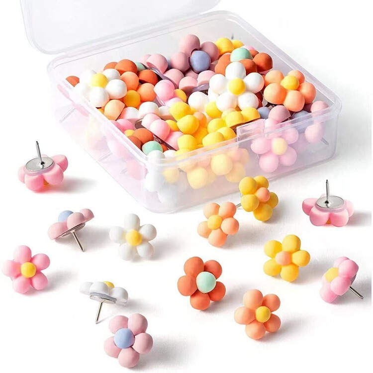 36Pcs Creative Colorful Flower Push Pins Cross-Border Handmade DIY Resin Message Board Photo Wall Decoration Fixing Pins
