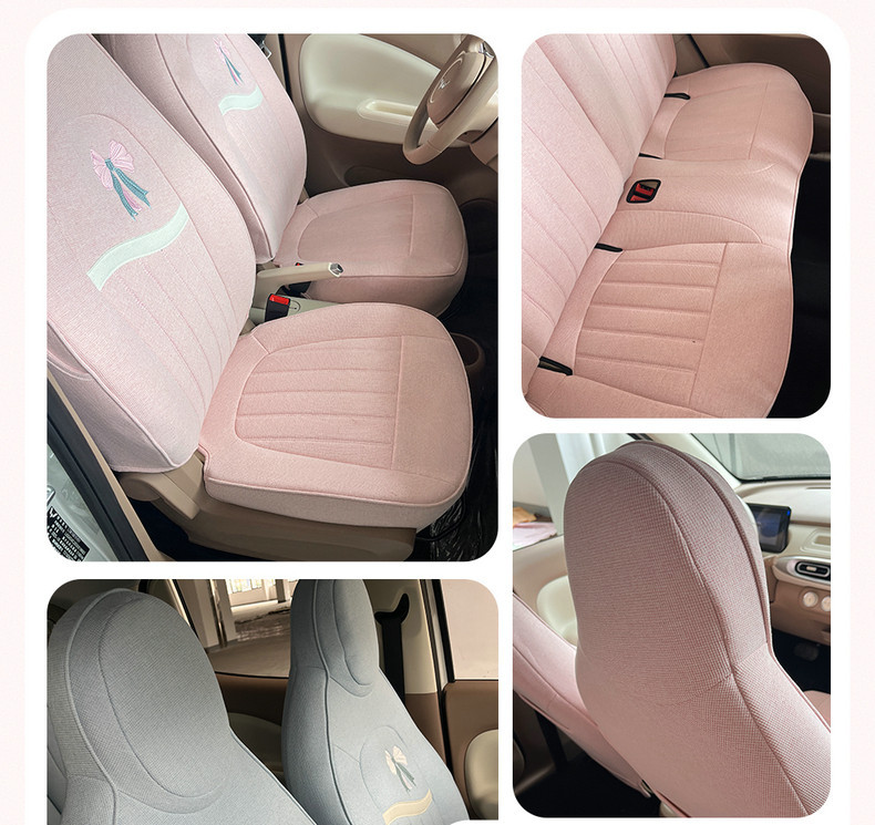 2025 Wuling Hongguang Mini Special Car Seat Cushion Fourth Generation Macaron Four-Door Cotton and Linen Breathable Cartoon Seat Cover