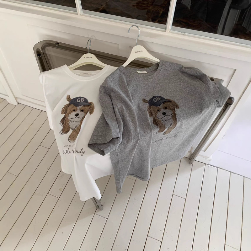 26 Production Han Dongdaemun Unco*Er/Spring and Summer New Style Hooded Cute Cartoon Dog Print Short-Sleeved T-Shirt for Women