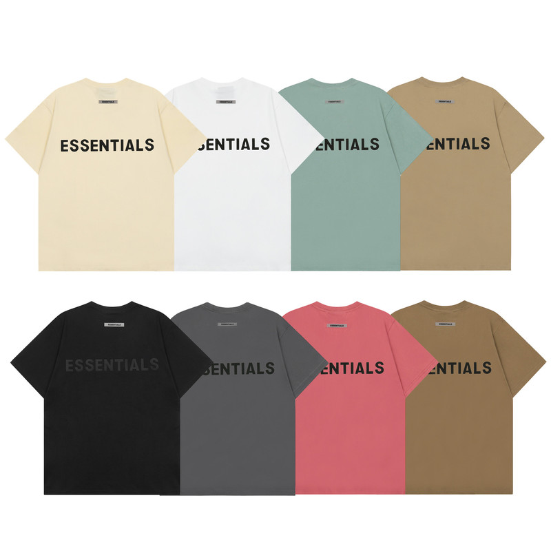 Two-piece ESSENTIALS Back Silicone Letter Round Neck Short-sleeved T-shirt Unisex Loose Base Shirt for Couple