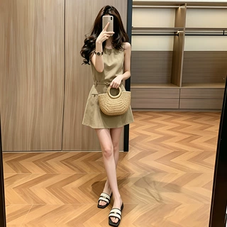 收腰显瘦无袖连衣裙女夏季高级感御姐气质通勤a字工装短裙背心裙