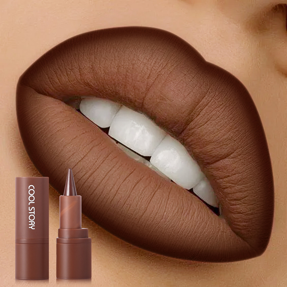 Matte lipstick, earth tone eyeshadow cream for autumn and winter, gradient blend lip liner lip combo Item Picture