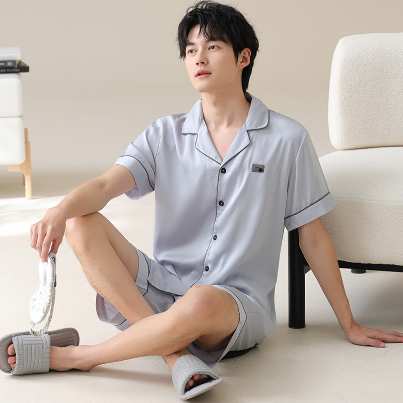 Men's Ice Silk Summer Pajama Set 2025 New Arrival Cooling Short Sleeve Oversized Casual Youth Home Suit