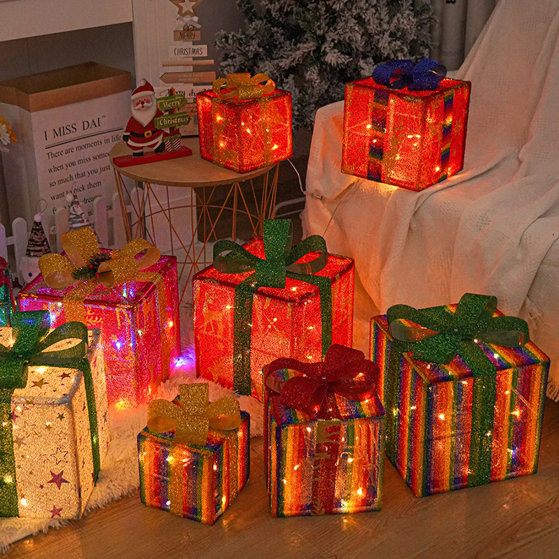 LEDクリスマスプレゼント箱三点セット越境新作クリスマス装飾灯シチュエーションアレンジ装飾灯|undefined