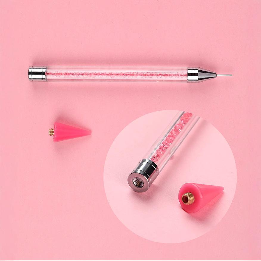 Pluma de belleza de uñas transfronteriza Nueva joyería de uñas rhinestone punto crayón de diamante de acero inoxidable de doble cabeza de doble uso