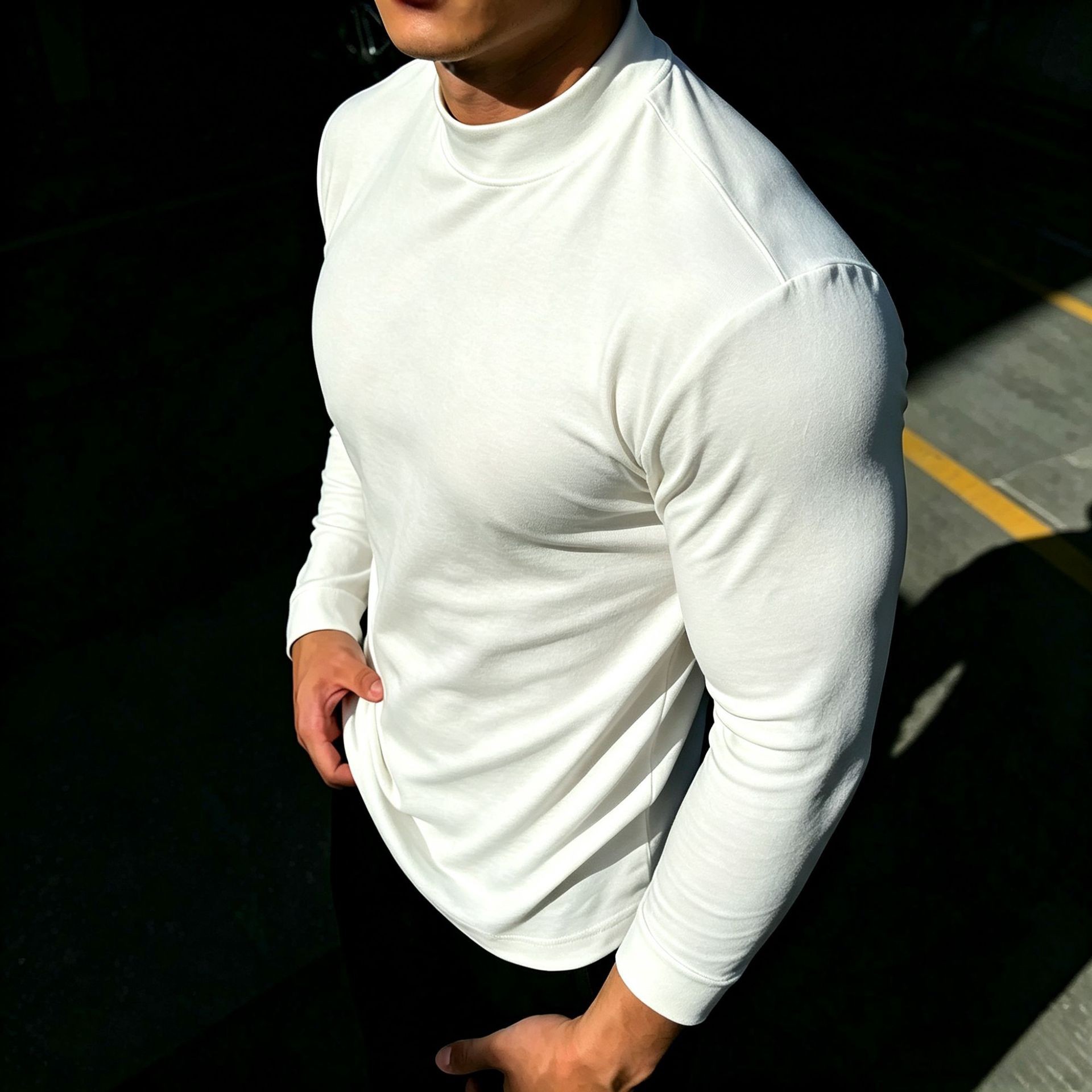 GARM26FW American casual G02 style half-high collar, fitted long-sleeve T-shirt, solid color, stretchy base layer top