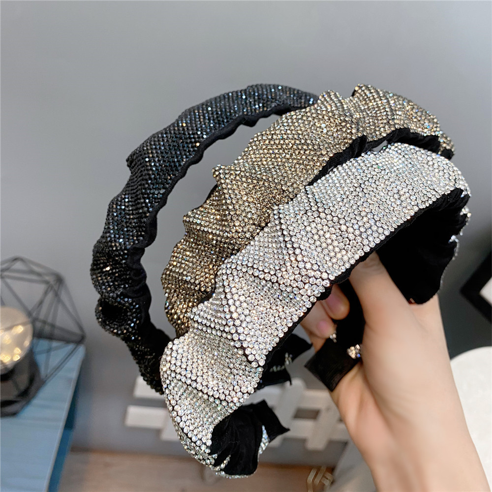 Korean Style Creative Full Rhinestone Folded Wide Headband display picture 10