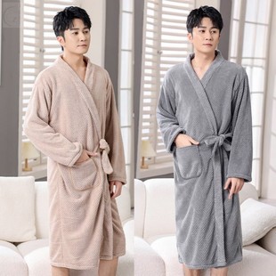Bathrobe-Style Bath Towel for Men in Autumn and Winter, Long-Sleeved, Wearable and Wrapable Than Pure Cotton, Absorbent and Quick-Drying, Large Size for Home Bathing