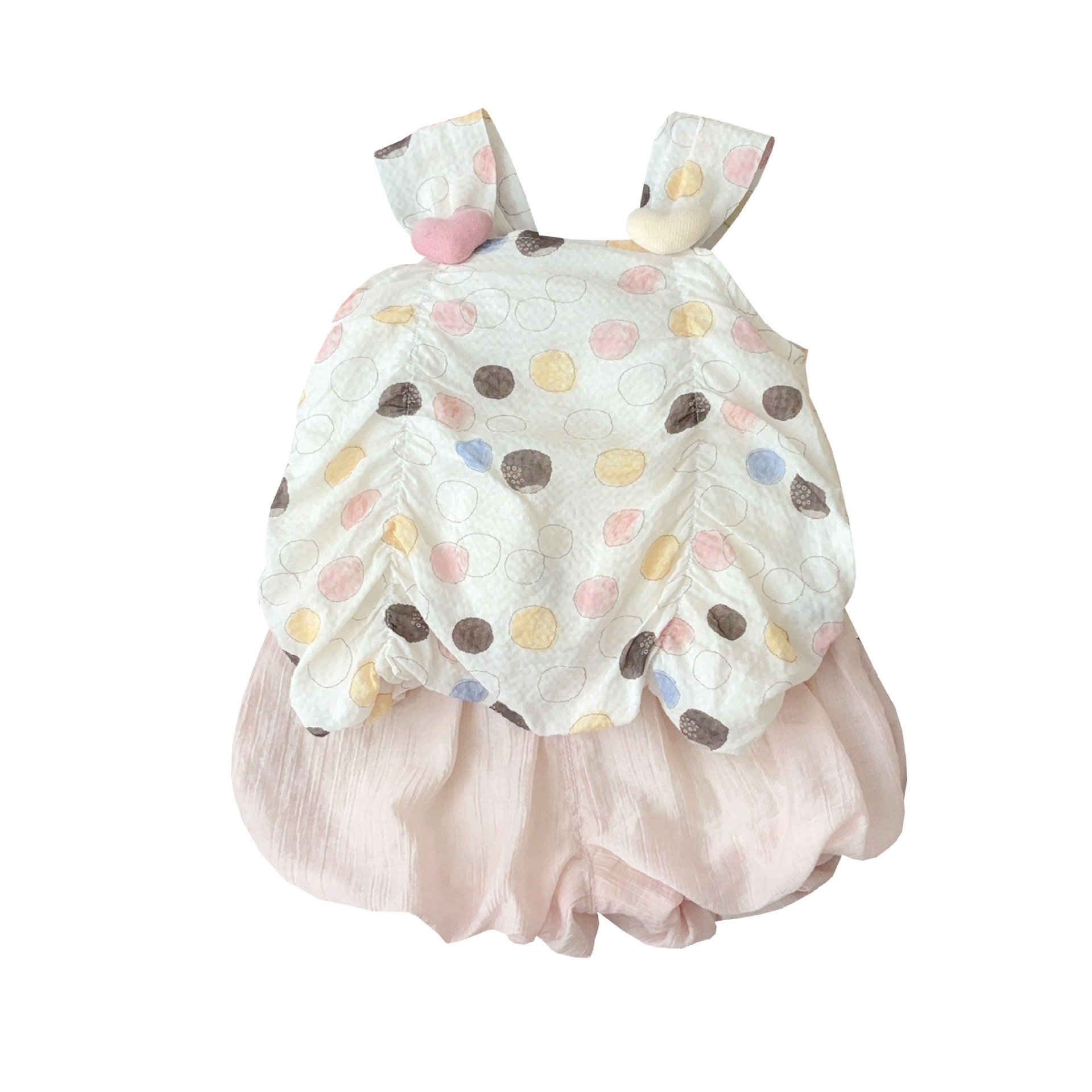 Verano nuevo estilo dulce traje de niña estilo occidental lunares amor tirantes top vestido de verano de bebé fuera traje de dos piezas