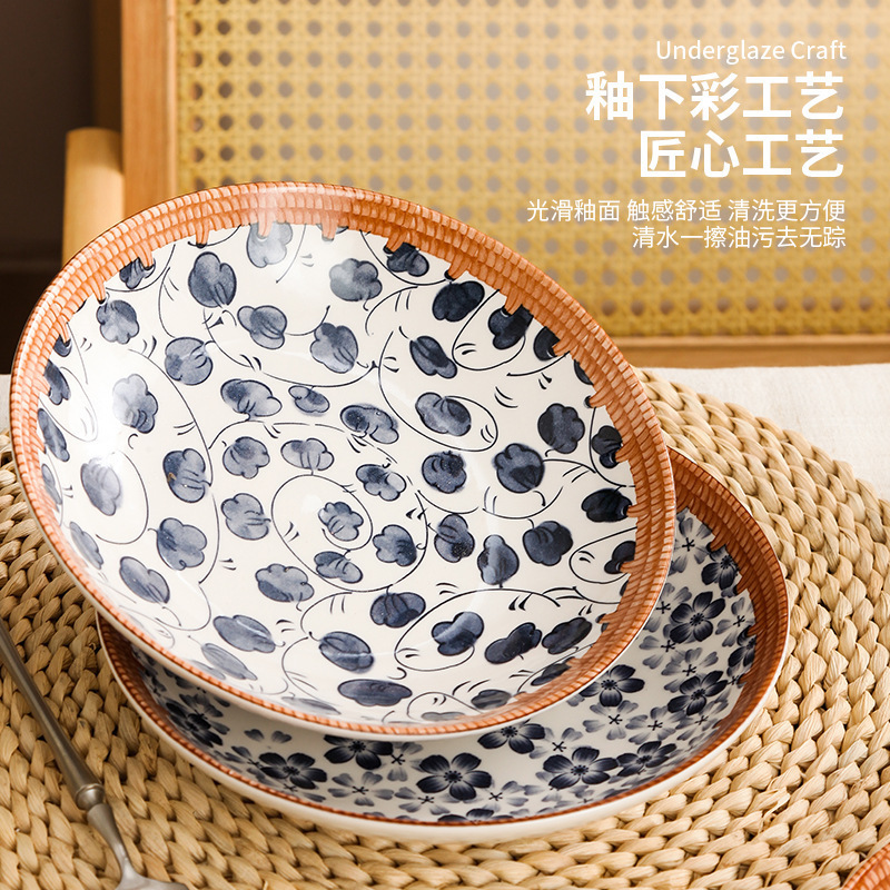 Vintage japonés de 8 pulgadas de profundidad esmaltado plato de color de alta cara plato de filete plato de ensalada