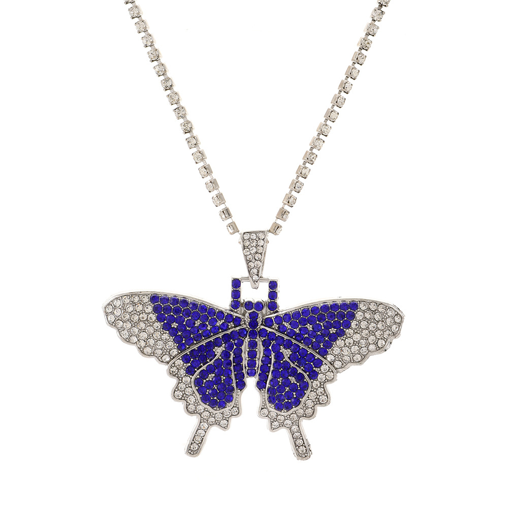 Full Diamond Cuban Butterfly Necklace Retro Personality Exaggerated Butterfly Pendant Neck Chain