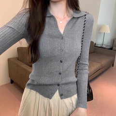 polo领针织衫女2025秋季新款开衫毛衣外套修身显瘦百搭长袖上衣女