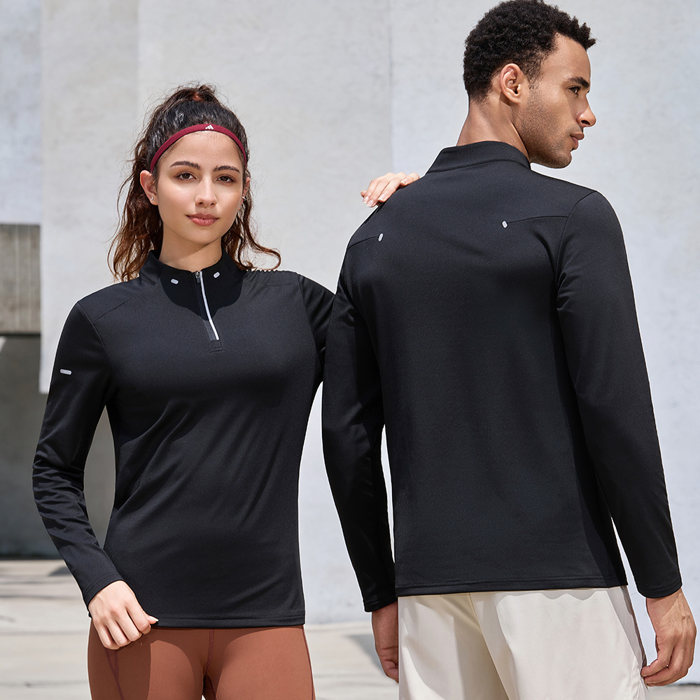 Ropa de secado rápido de hombre al aire libre de cuello medio cremallera camiseta de manga larga camiseta polo para correr ropa de entrenamiento de fitness casual