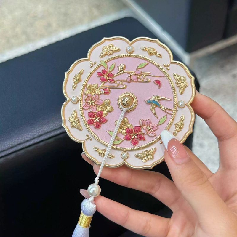 桃花文创手持镜子新中式随身手柄化妆镜古风蝴蝶镜子厂家批发|undefined
