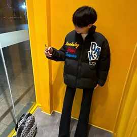 美式宽松字母印花感立领棉袄外套男冬季加厚保暖面包服潮