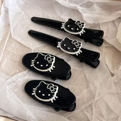 新しい韓国スタイルの黒革黒 kt 前髪クリップハイエンド帽子ヘアアクセサリー壊れ髪クリップ女性かわいい猫ヘアクリップ