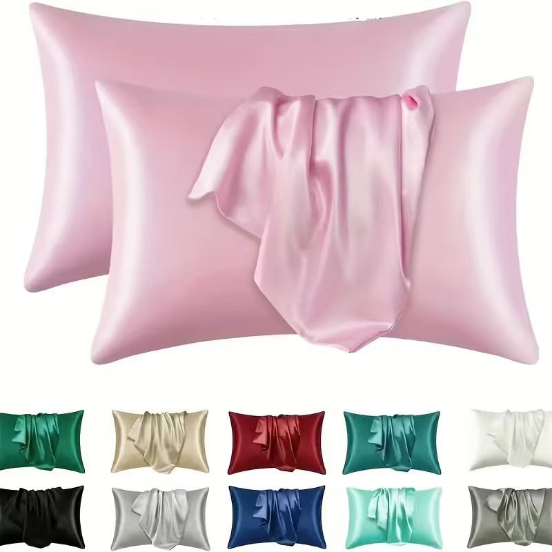 Comercio exterior transfronterizo sobre de color sólido imitación seda almohada funda de seda seda seda satin y piel almohada de sueño individual image 1